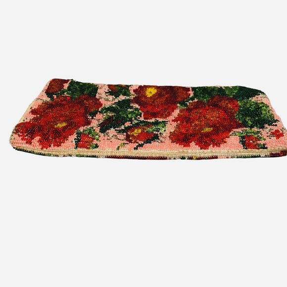 Vtg Cottagecore Beaded Clutch Purse Bag Roses Glass Handmade 1950’s Paper Lined - Picture 3 of 8
